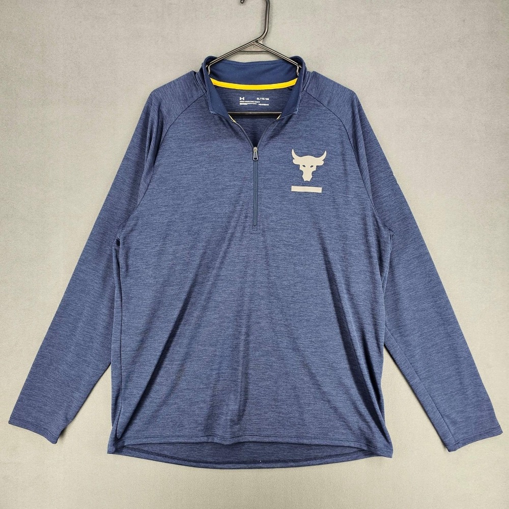 Under Armour Project Rock Pullover Mens XL Blue Long Sleeve 1/4 Zip HeatGear - Picture 1 of 10
